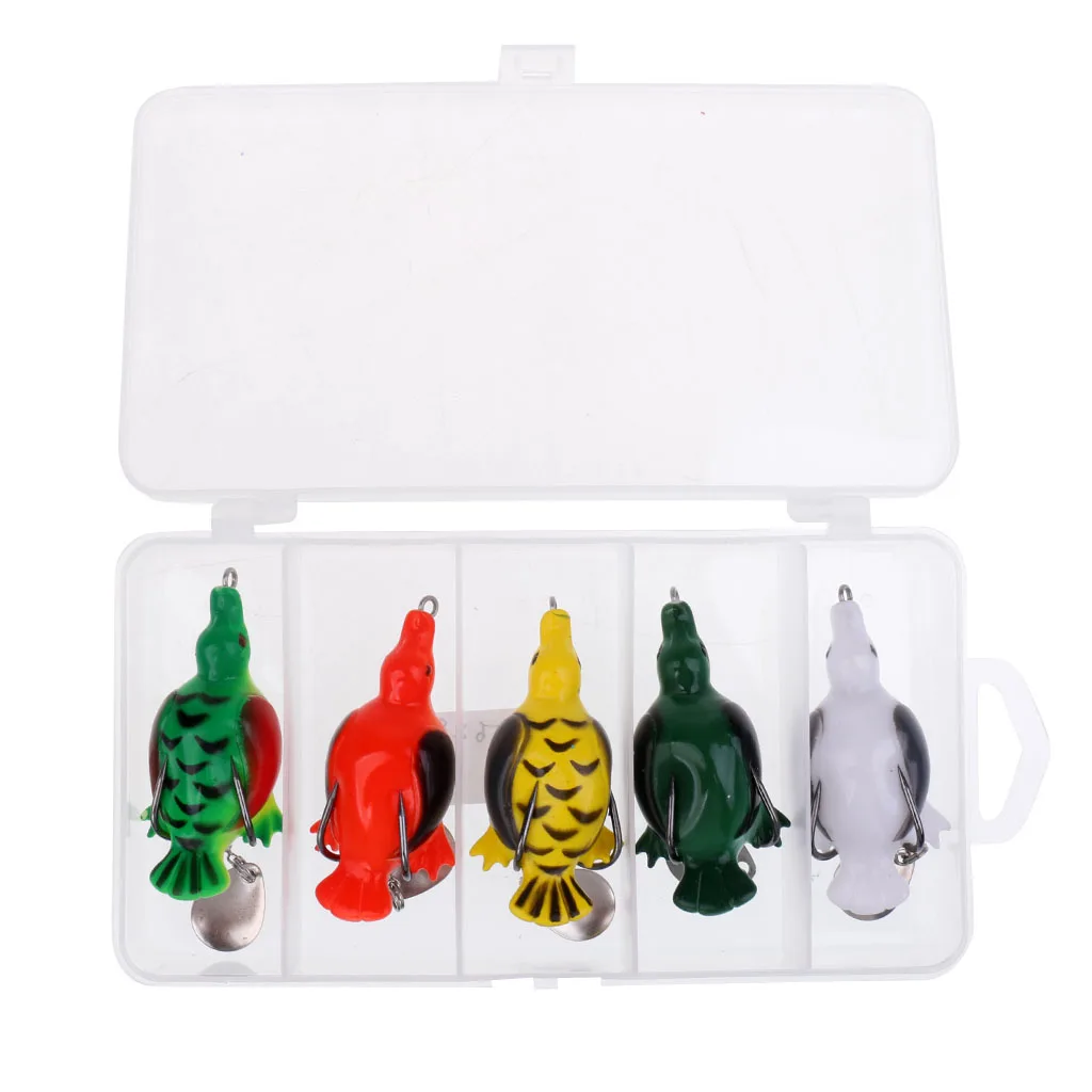 5pcs 6.5cm Plastic Fishing Lures Topwater Artificial Duck Baits 3D eyes Fishing Accessories Life-like Swimbait Frog Lure Hook