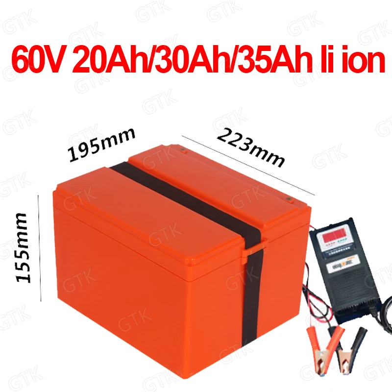 

GTK waterproof 60V 20Ah 25Ah 30Ah Lithium ion battery 60V 35Ah li ion with BMS for 1500W 3000W scooter bicycle bike +charger