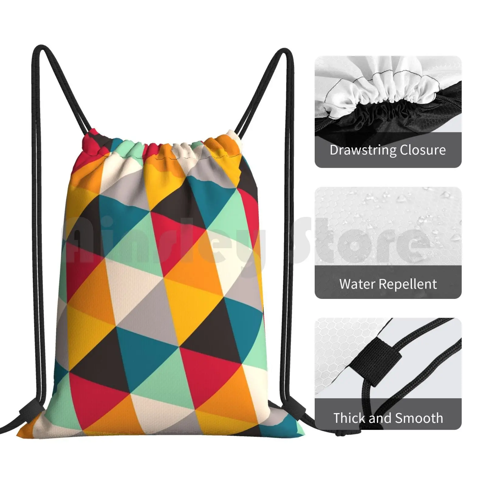 Multicolor Geometric Drawstring Gym Bag