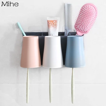 

Toilet multi-function toothbrush storage rack wall-mounted brushing mouthwash Cup tooth jar punching-free washing set