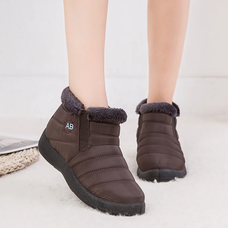 

NAUSK Waterproof Snow Boots Womens Shoes with Fur Winter Warm Flats Nylon Ankle Botas Anti-slip Female Sneakers Zapatos Mujer