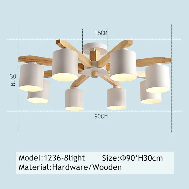 Современная потолочная люстра в гостиную led Люстра с абажуром для Гостиной деревянная люстра на кухню потолочная лампа для спальни светодиодный люстра потолочная в детсткую - Цвет корпуса: 8 lights