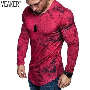 

2019 Autumn New Men's High Street Long Sleeves T-shirt Male Round Neck Slim Fit Printed T Shirt Tops Streetwear M-3XL