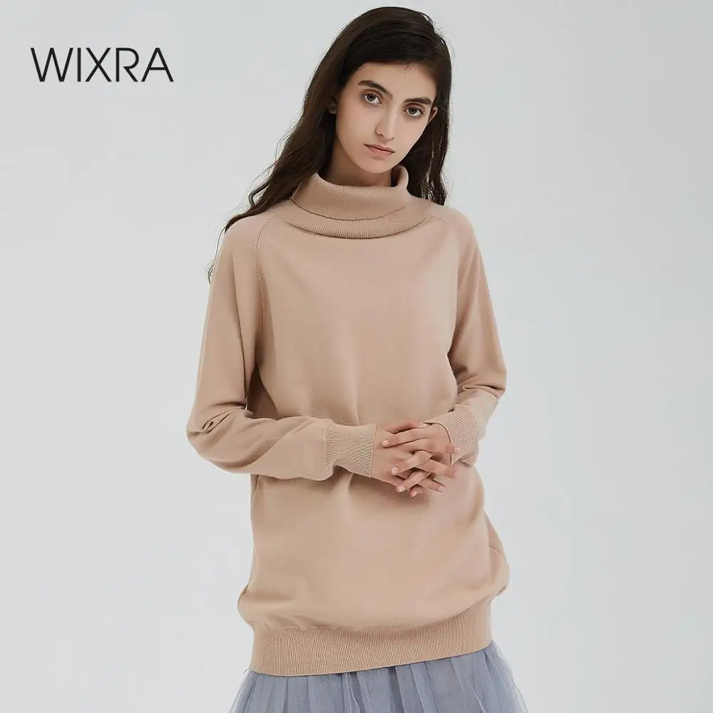 Wixra свитер с высоким воротом большого размера для женщин на осень и зиму, однотонный вязаный пуловер в Корейском стиле с длинным рукавом, повседневные женские вязаные топы