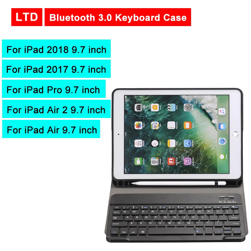 

Bluetooth 3.0 Tablet Keyboard Case For iPad 2018/iPad 2017/iPad Pro/Air 2/Air 9.7 inch Flip Leather Cover For Apple Mediapad