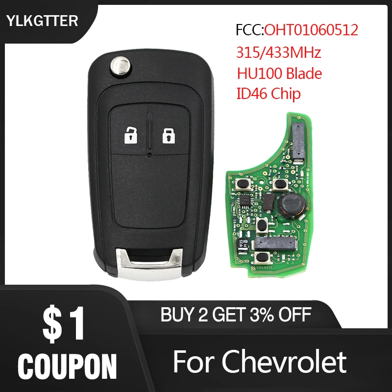 YLKGTTER 2 кнопки флип складной дистанционный ключ для Chevrolet Aveo Cruze Malibu Sail Spark с 315/433 МГц ID46 чип HU100 нерезанное лезвие
