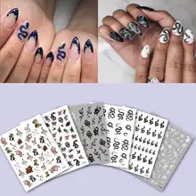 10pcs T-Series Snake Design Nail Art Stickers Colorful Dragons Slider Decals White Black Snake for Manicure Nail Art Decoration