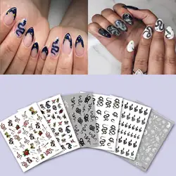 10pcs T-Series Snake Design Nail Art Stickers Colorful Dragons Slider Decals White Black Snake for Manicure Nail Art Decoration