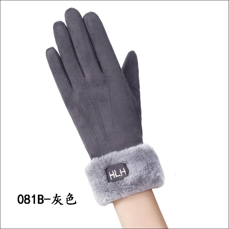 081Bgrey Женские перчатки Pelucia перчатки дл пар Перчатки с сенсорным экраном замшевые двойные утепленные модные Modis Femme Eldiven Rekawiczki thanos - Цвет: 081Bgrey