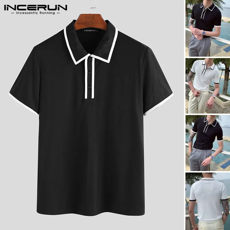 

INCERUN 2020 Man Summer Plain White & Black Shirts Turn Down Collar Short Sleeve Shirt Male Fashion Business Style Camisa S-5XL