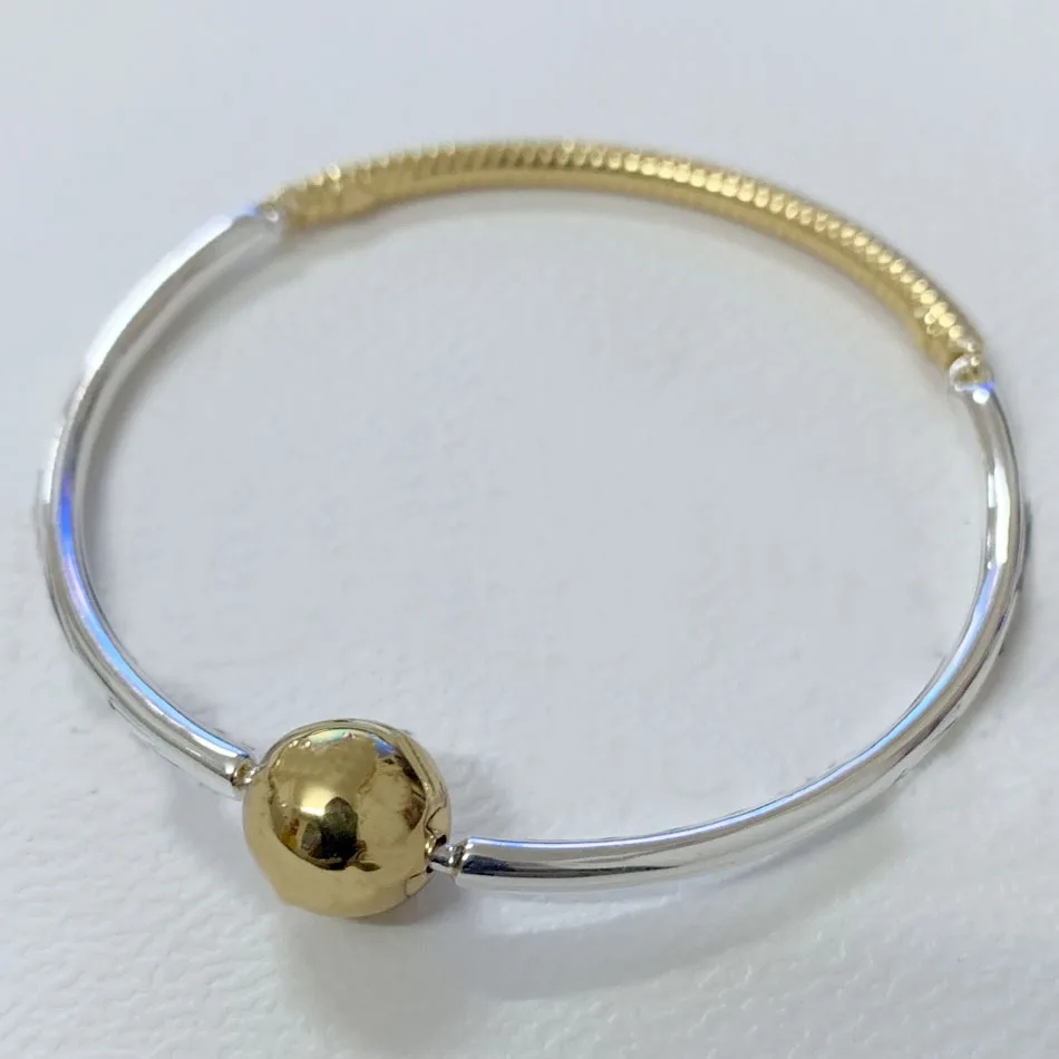 

New 925 Sterling Silver Bangle Shine Ball Circular Clasp Three-link Bracelet Bangle Fit Women Bead Charm Diy Europe Jewelry