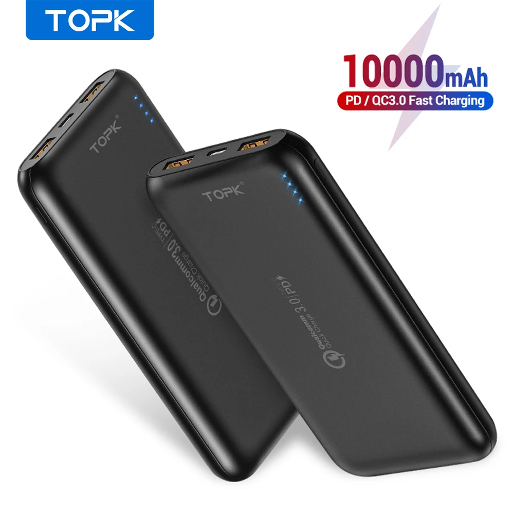 TOPK 10000mAh Power Bank 18W Quick Charge 3.0 Type C PD Fast Charging Powerbank External Battery Cha