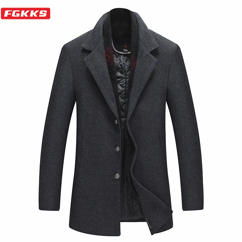 FGKKS Winter Brand Men Wool Blend Coats Men's With Scarf High Quality Casual Woolen Coat Warm Thick Wool Overcoat Male FGKKS Winter Brand Men Wool Blend Coats Men's With Scarf High Quality Casual Woolen Coat Warm Thick Wool Overcoat Male