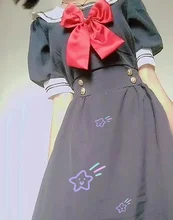 Harajuku marinero Collar vestido azul Marino Japonés Lolita agradable Arco-Nudo chica Retro de algodón Kawaii estilo Preppy de manga corta vestido de las mujeres