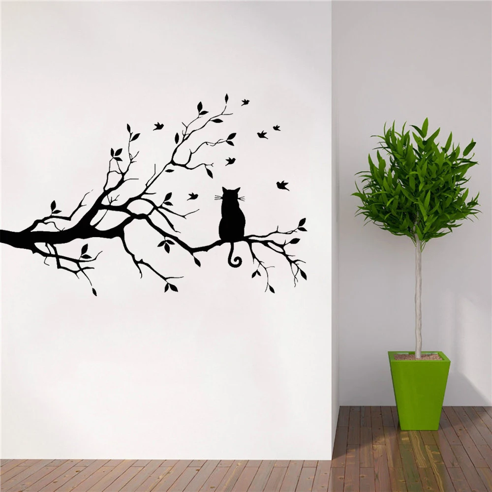 

1pc New Qualified Wall Stickers Cat On Long Tree Branch Wall Sticker Animals Cats Art Decal Kids Room Decor Wandaufkleber