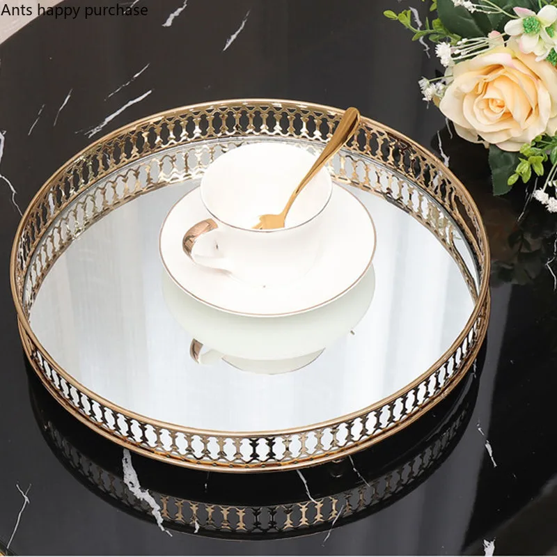 Нордическая ванная комната косметика для журнального столика; стекло отражающая чашка лоток Круглый гостиная мелочи для дома десерт лоток для хранения