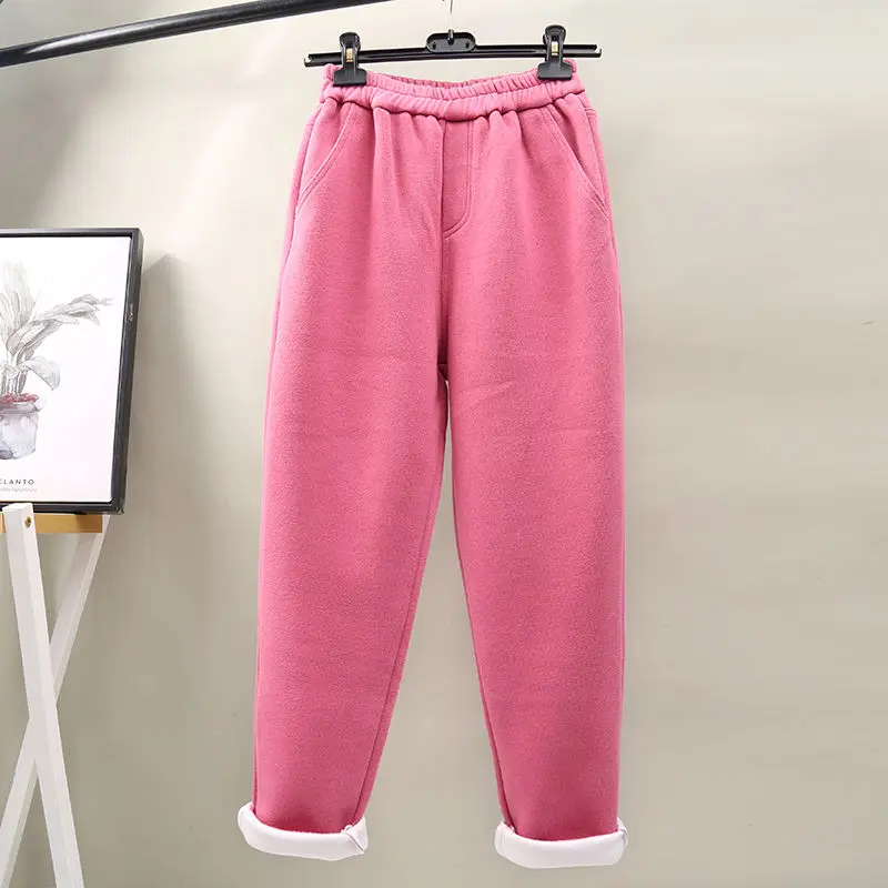 Плотные бархатные осенне-зимние женские штаны с эластичной резинкой на талии, розовые прямые штаны-шаровары для женщин, женские спортивные штаны C6033