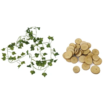 

30 Pcs Wood Log Slices Discs 3-4CM for DIY Crafts Wedding Centerpieces & 1 Pcs 2M 6.6 Feet Artificial Ivy Fake Foliage Leaf Flow