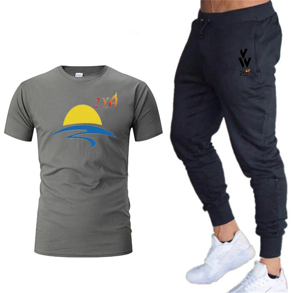 Бренд, мужская спортивная одежда, футболки+ штаны, комплекты одежды для бега, дышащие летние спортивные костюмы для спортзала, бега, фитнеса, тренировок