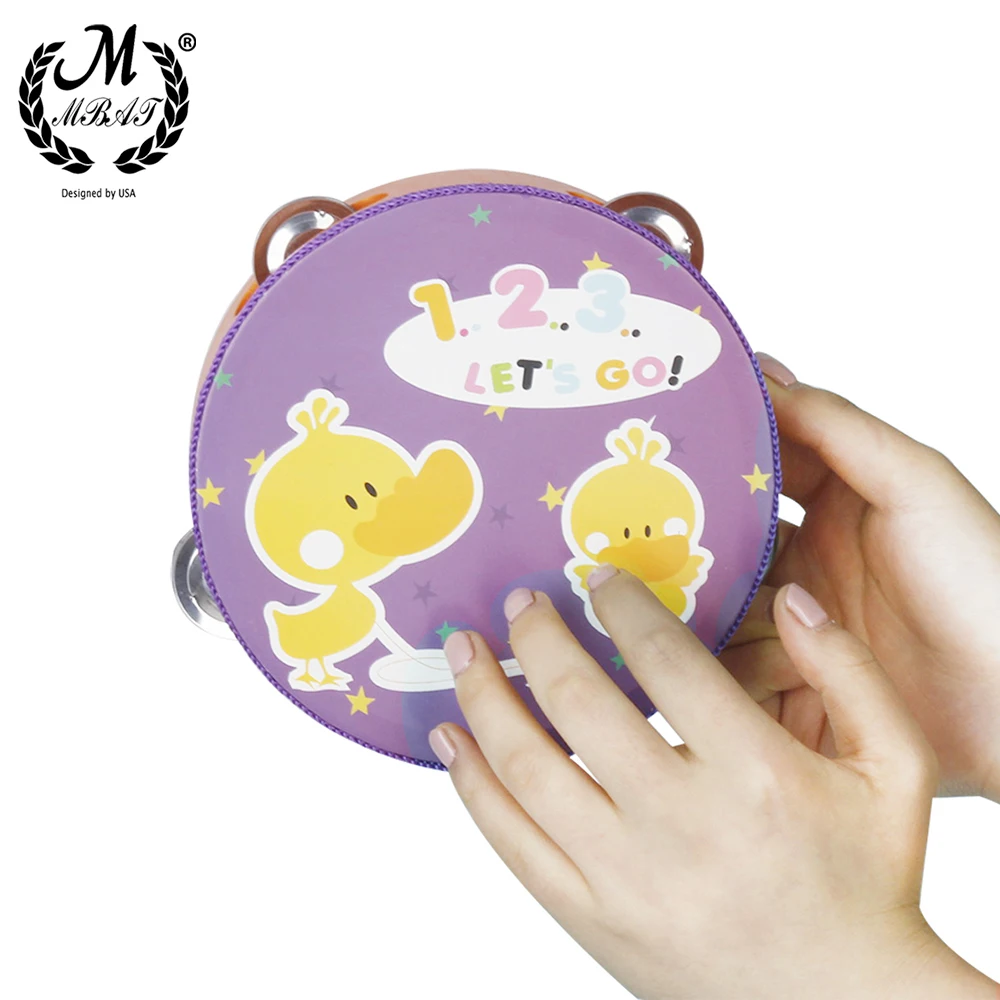 M MBAT Orff's SY-18 Cartoon Wooden Tambourine Freestyle Hand Drum Bell High-Quality Musical Percussion Instrument For Kid Games
