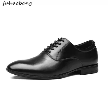 

men's Quality genuine Leather Shoes for Wedding men Shoes plush Size 50 Black white Leather lace up Soft Man Dress Shoes