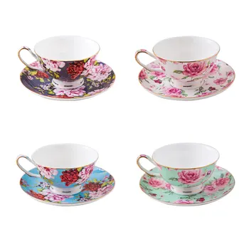 

Hot sell design promotion bustling peony tea cup sets coffee ceramic & bone china cup and saucer