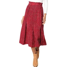 Миди мягкие плиссированные вечерние эластичные женские юбки в горошек офисные винтажные Полиэстеровые карманы пышные повседневные качели