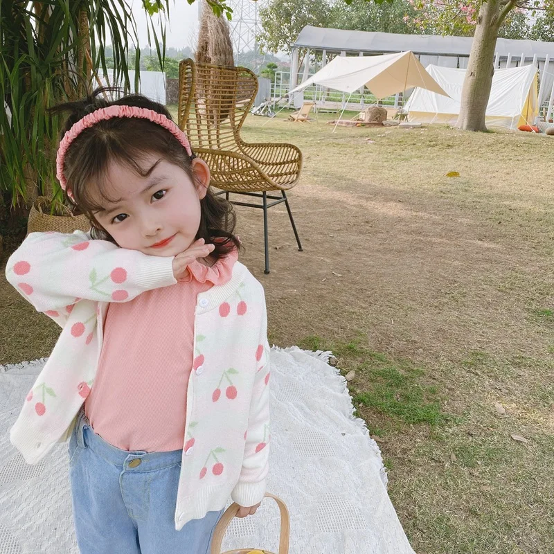 

XINI MOMMY 2020 Autumn spring Full girl sweater cherry knit sweater toddler sweater cardigan baby girl sweater sweater Y15