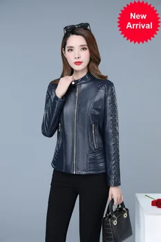 

Coat Faux Leather Women Autumn Korean Short Slim XL-6XL Plus Size Black Yellow Long Sleeve Fashion Fishtail Plaid Jacket