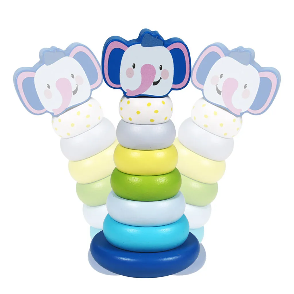 Montessori Kid Education Funny Toys Wooden Rainbow Tower Colorful Rings Stacked Toys For Boy Girl Kids Baby Children Gift