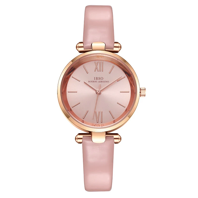 Pink 8698 IBSO модные женские часы женские маленькие часы кожаный ремешок кварцевые наручные часы женские часы Montre Femme Relogio Feminino - Цвет: Pink 8698