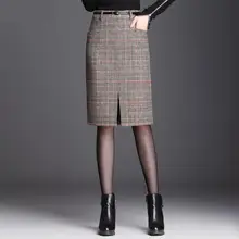 Новое поступление, модная Высококачественная Толстая шерстяная клетчатая юбка, Осень-зима, повседневная, до колена, толстая, размера плюс M L XL 2XL 3XL 4XL