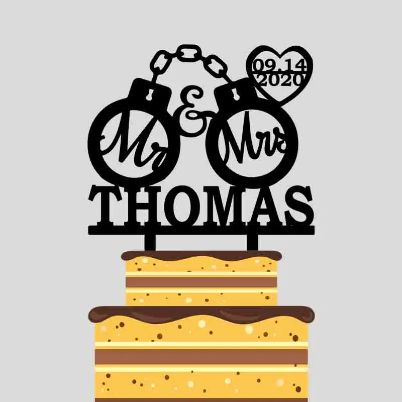 Personalized Wedding Cake Toppers Custom Mr Mrs Name Date Handcuffs Topper For Romantic Decoration YC179 | Дом и сад