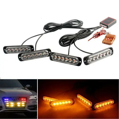 Car 6Led Ambra Polizia Stroboscopica Flash Light Dash Spia Di Emergenza Lampada Stroboscopica Di Avvertimento Set Di Luci Diurne