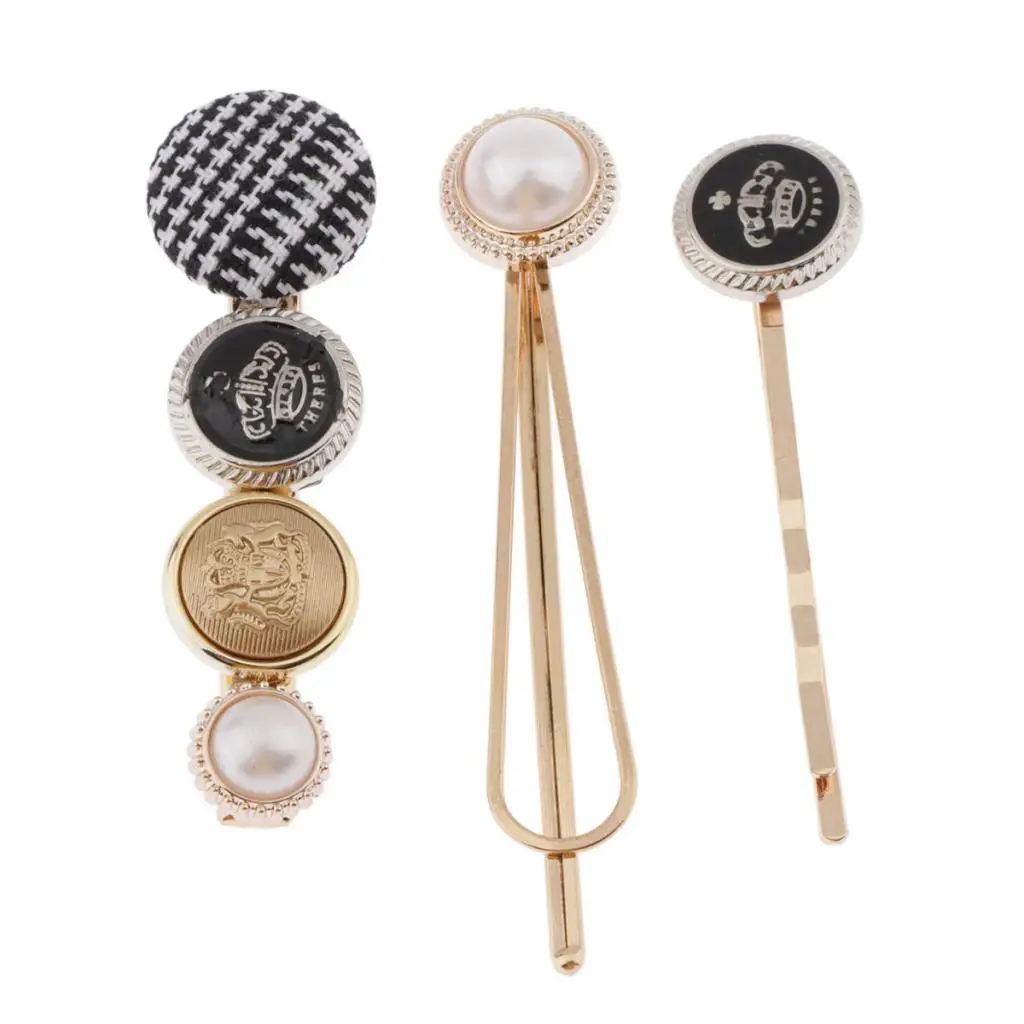 3Pcs Metal Gold Tone Hair Clips Rhinestone Duckbill Clips Hair Accessories