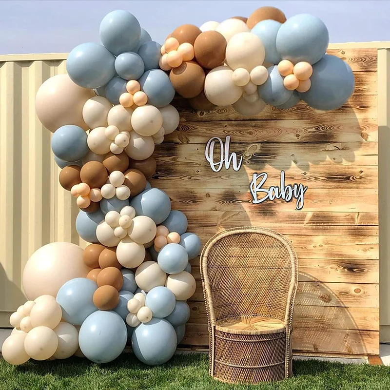 133Pcs/Set Baby Shower Coffee Brown Blue Balloons Garland Kit Birthday Party Balloon Arch Gender Reveal Decorations | Дом и сад