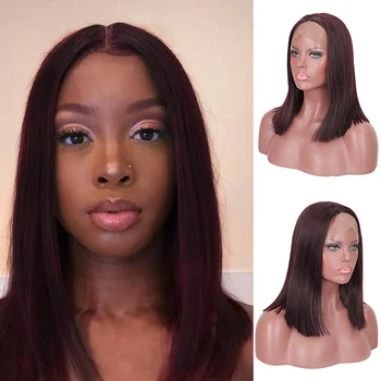 

DIANQI 12 'wig synthetic lace front wig short straight bob wigs for woman dark red classic middel part lace frontal wig