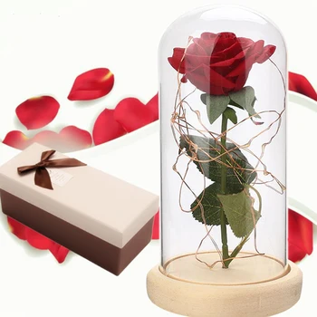 

Glowing immortal flower glass cover preserved rose immortal red rose Valentine's day, Christmas, wedding gifts wholesale