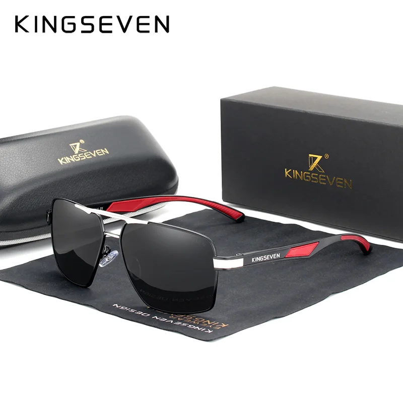 KINGSEVEN, алюминиевые мужские солнцезащитные очки, поляризованные линзы, брендовые, красные, дизайнерские, дужки, солнцезащитные очки, покрытие, зеркальные очки Oculos de sol 7719 - Цвет линз: Silver Gray