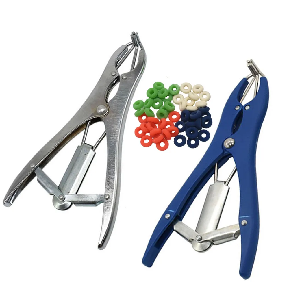 Tail Removal Pigs And Sheep Castration Pliers and 100 Particulate Rubber Ring Castration Device Veterinary Equipment