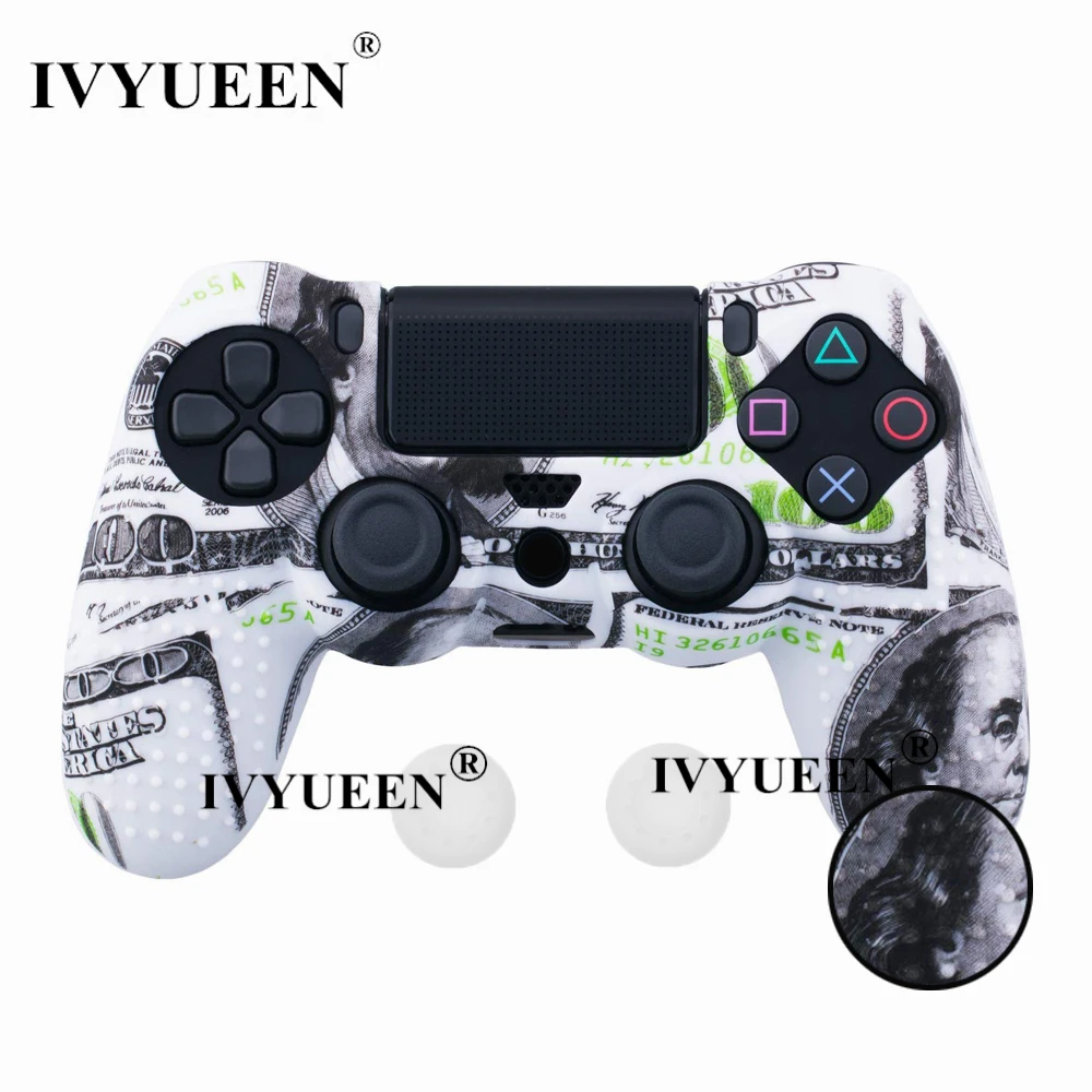 Силиконовый защитный чехол IVYUEEN с противоскользящим покрытием для sony Dualshock 4 PS4 DS4 Pro, тонкий чехол для контроллера, аналоговый захват для большого пальца - Цвет: US Dollar