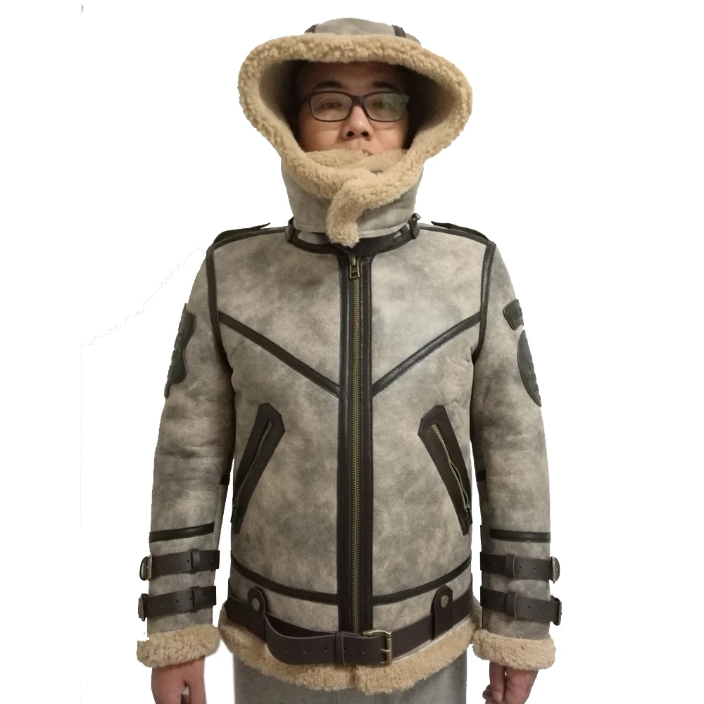 Мужская зимняя куртка из натуральной овчины коричневая верхняя одежда