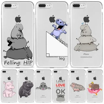 

For Funda iPhone 11 Pro Case 5 6 7 8 Plus X XS Max Cute Hippo hippopotamus For Cover iPhone 7 Case Soft TPU For iPhone XR Coque