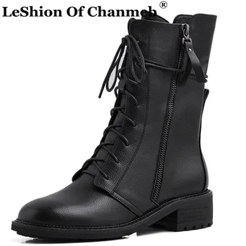 

Plus Size 33-43 12 Women Genuine Leather Boots Woman Punk Zipper Lace up Black White Army Tactical Boot Natural Cow Leather Shoe