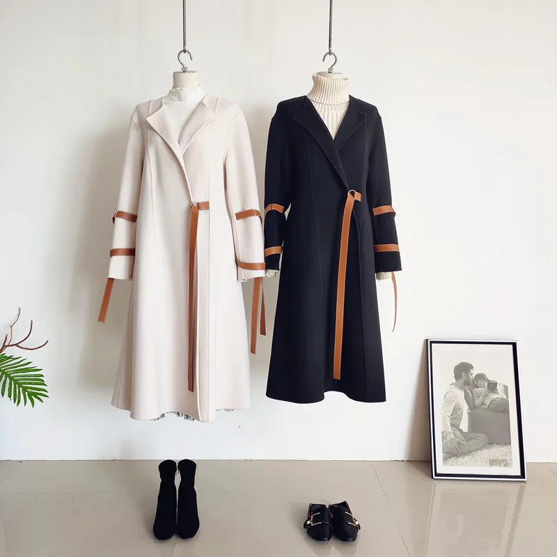 

Shuchan Designer Women Coats 2019 High Quality Adjustable Waist A-Line Turn-down Collar Solid High Street Winter Long Coats
