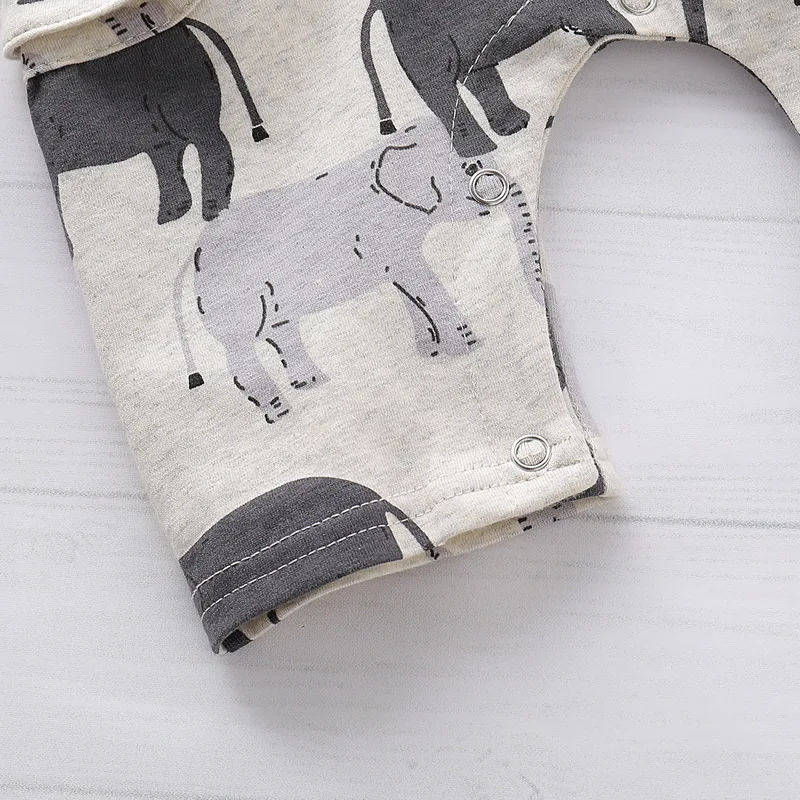Newborn Baby Boys Girls Elephant Print Romper Summer Infant Jumpsuit Clothes Outfits Toddler O-Neck Pullover Romper Outfit D35