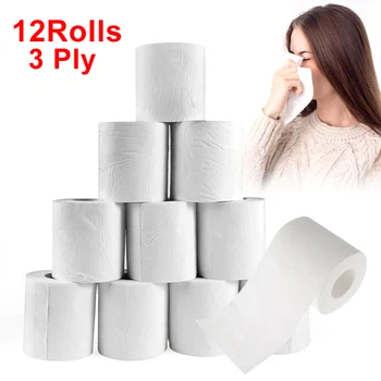 

12Rolls Super Soft Health Household 3 Ply Toilet Paper Kitchen Napkin Paper Skin Friendly Natural Wood Pulp Bathroom Tissue
