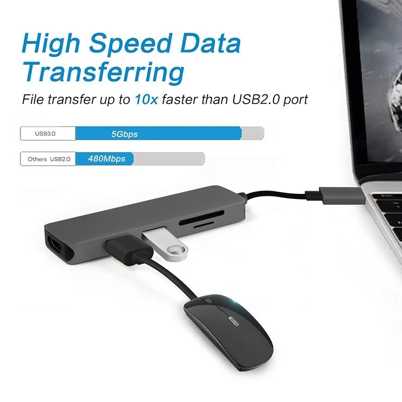 5 в 1 многопортовый концентратор type C USB 3,0 порты к HDMI 4K конвертер SD и TF кардридер USB C адаптер для MacBook Pro /