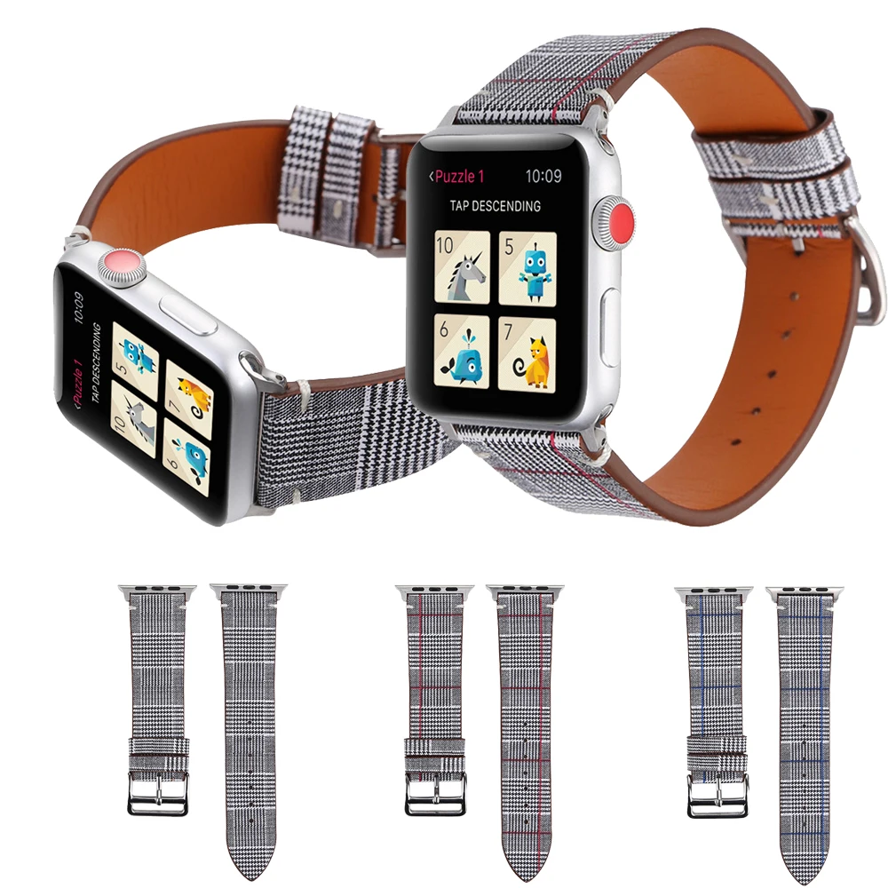 Ремешок из натуральной кожи для Apple Watch 4 5 Band 44/40 мм тканевый браслет петля iwatch series