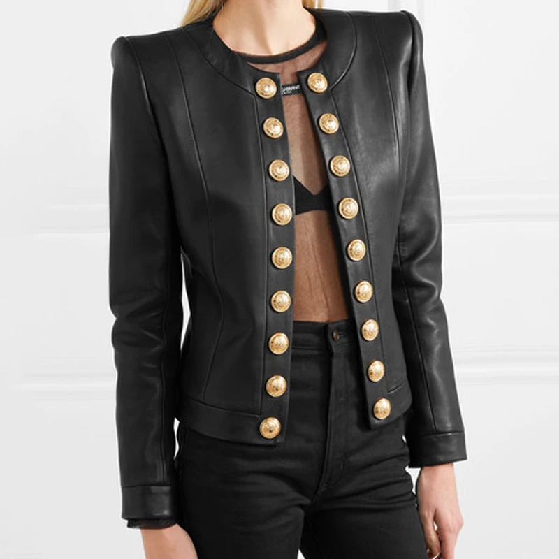 

Genuine Leather Jacket Autumn Women Slim Motor Outwear Coat Female Elegant Button Coat